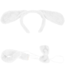 5Sets White Dog Headband Tail Bow Tie Plush Kids Costume Set