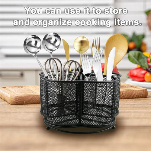 360 Rotating Silverware Utensil Holder - 5 Compartment Whirling Utensil Holder Kitchen for Spoon Fork Flatware Storage 2