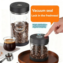 IKAPE Recipiente para Granos de Café Sellado Al Vacío con Pantalla Digital Eléctrica, 500 G. Accesorios de Cocina para Café.
