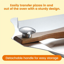 4 PCS Aluminum Pizza Peel Set, Metal Spatula with Foldable Wood Handle, Sauce Spoon & Pizza Rocker Cutter, for Baking