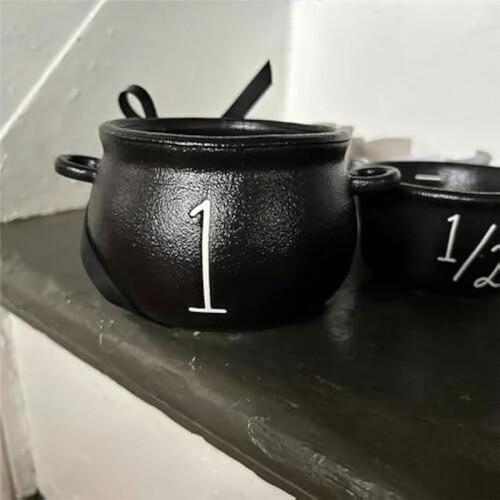 Witch Cauldron Set,4pc Small Cauldron, Witch Cauldron Candy Bucket Cauldron Measuring Cups Halloween Decoration 2