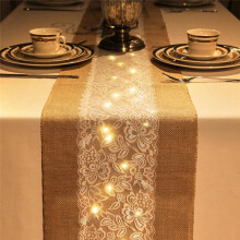 Pacote com 6 Caminhos de Mesa de Juta com Luzes LED, Caminho de Mesa Rústico com Renda Natural Estilo Boho para Decoração de Casamento em Estilo