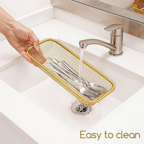4 Pcs Gold Kitchen Drawer Organizer,Kitchen Drain Basket,Stackable Mesh Storage Baskets,for Holding Knife, Fork,Spoon 2