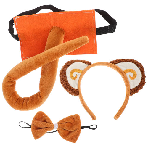 2Sets Brown Plush Monkey Costume Kit Party Headbands Ears Tail Bowtie