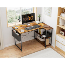 HOMIDEC L Shaped Desk 100CM Computer Desk Study Office Table GamingDesk Writing Table With Bookshelf Reversible Corner Table For Home Office Studio