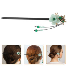 3Pcs Wooden Hair Chopsticks Green Vintage Decorative Hair Accessories