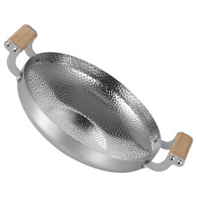 3Pcs Silver Stainless Steel Fry and Griddle Pans with Wood Handle Set