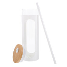 3Sets Glass Water Bottle with Silicone Sleeve White Lid Straw