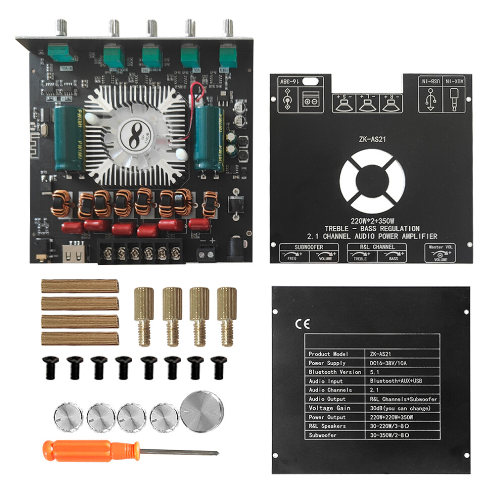High Power Zk-As21 2.1 Channel Amplifier Board 220W*2 + 350W Subwoofer Digital 9381384577595