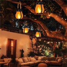 4PCS Solar Lanterns Lights Flickering Flame Garden Lights with Dual Charging USB & Solar Outdoor Hanging Lantern