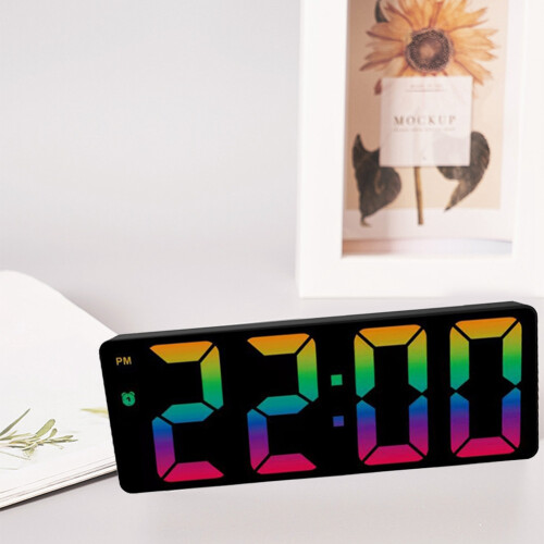 Digital Alarm Clock Colorful LED Screen Display Modern Desktop Clock LED Clocks for Home (Black Shell Black D Model) 1