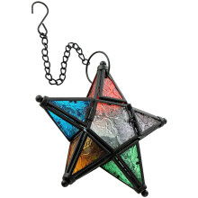 2Pcs Stained Glass Star Candle Holders Metal Frame Hanging Lanterns