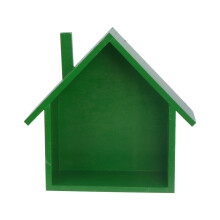2Pcs Small House Shaped Wall Shelf Green Wooden Floating Storage Rack