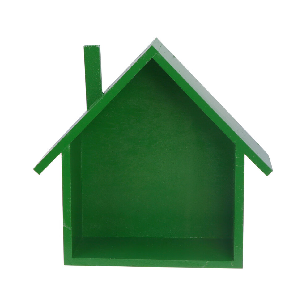 2Pcs Small House Shaped Wall Shelf Green Wooden Floating Storage Rack 3642825048859