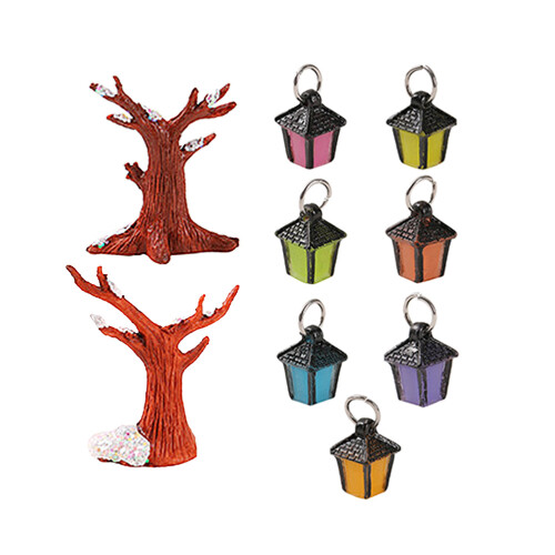 3Sets Resin Simulated Mini Trees with Mini Lights for Sand Table Decor