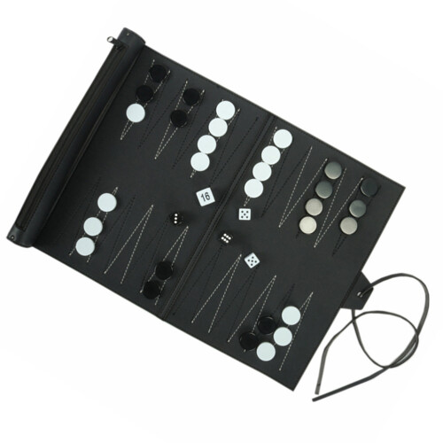 3Sets Portable Black PU Backgammon Board Game Sets for Kids