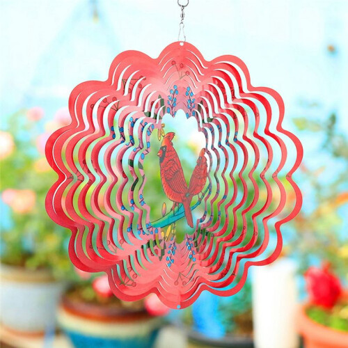 3D Wind Spinner Redbird 12 Polegadas Jardim Corte a Laser Pendurado Wind Spinners Metal Kinetic Yard Art Deco DecoraçãO Interna/Externa 2