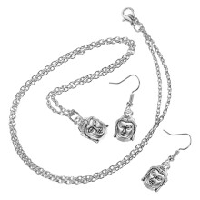 4Sets Hochwertiges Buddha Schmuckset Damen Silber Halskette Ohrringe