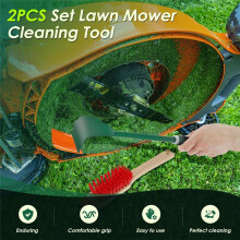 Mower Deck Scraper with Ergonomic Long Handle, Lawn Mower Deck Cleaner Tool with Stiff Bristle Brush, Lawn Mower