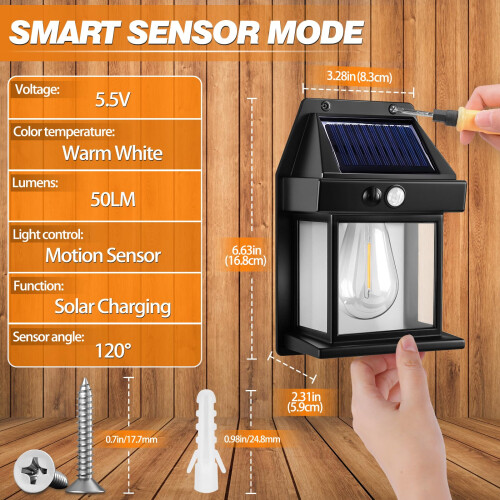 Blakapoo 2 Pack Solar Wall Lights Outdoor, Garden Wall Lights Solar Powered Waterproof, with Motion Sensor, Ip65 Solar Security Lights, for Gardens、 1