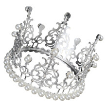 2Pcs Silver Headband Crown Cake Topper Rhinestones Pearls Party Use