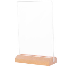 2Pcs Multi-Function Acrylic Price Sign Holder Clear Display with Wood