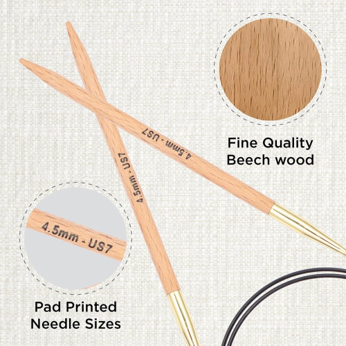 KnitPro Basix Beech Fixed Circular Needles 16" (40cm) | 4.50mm 1