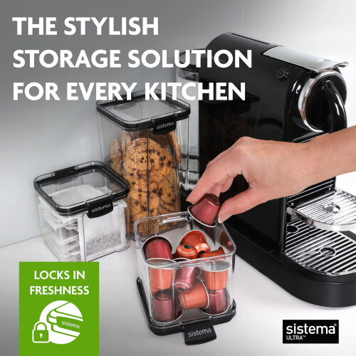 Sistema Sistema Ultra Square Airtight Pantry Storage Containers | Assorted Capacity Food Storage Solution | Stackable | Locking Clips | BPA-Free | Clear with 1