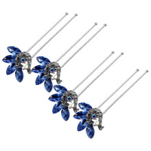 12Pcs Elegant Blue Crystal Wedding Hairpins U Shape Metal Hair Pins