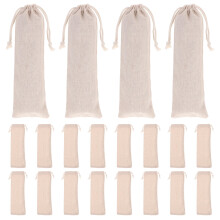 140Pcs Reusable Straw Carrying Case Cotton Linen Bag Lightweight Pouch