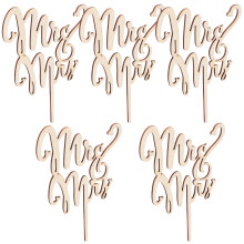 25Pcs Wooden Mr and Picks Light Yellow Wedding Party Toppers