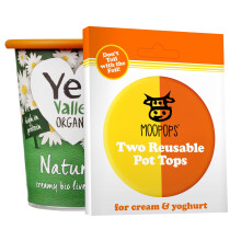 MOOPOPS - Large Pot Tops. 2 Reusable Silicone Lids Specifically Designed to Fit Standard Yoghurt and Cream Pots to Seal in Freshness - Bright (Orange