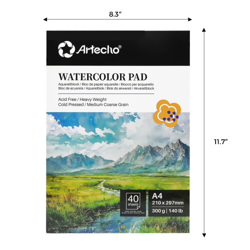 Artecho Watercolour Paper A4 Pad 40 Sheets with 1