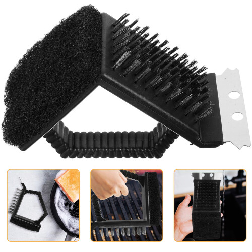 3Pièces Brosse Fils Grill Noir Barbecue Usage Facile Durable