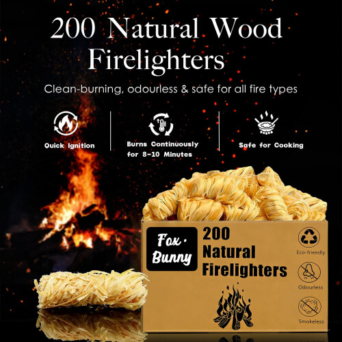 200 Firelighters - Natural Firelighters | Fast lighting & Odourless, Fire Lighte 1