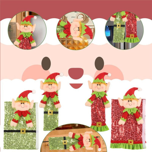 2PCS Christmas Refrigerator Handle Covers Cute Door Handle Gloves Sequin Handle Protector Cartoon for Fridge Microwave 2