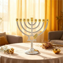 Traditional Jewish Menorah 9 Branch Candle Sticks Holder Jerusalem Temple Candle Holder 9 Branch