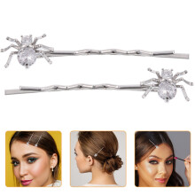 2Pairs Silver Spider Hairpins with Zircon Elegant Barrettes for Girls