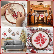 6 Size Imitated Wood Round Embroidery Hoops Frame with 16 Needles-Circle Rubber Hoops for Sewing DIY Hanging