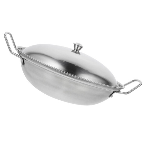 3Sets Household Stainless Steel Wok Double Handle Kitchen Pan