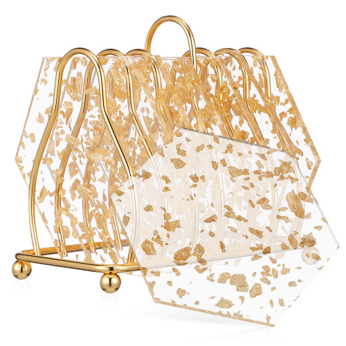 18Stk -Untersetzer Mit Halter Goldfarbig Hexagonal Für Tischdekor