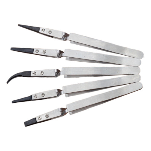 10Pcs Insulation Ceramic Tweezers Silver Durable Precision Home Use