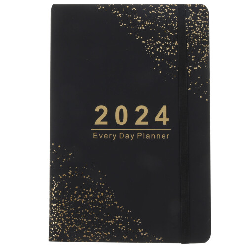 3Pcs Elegant Black 2024 Planner Notepad Weekly Monthly Schedule Book