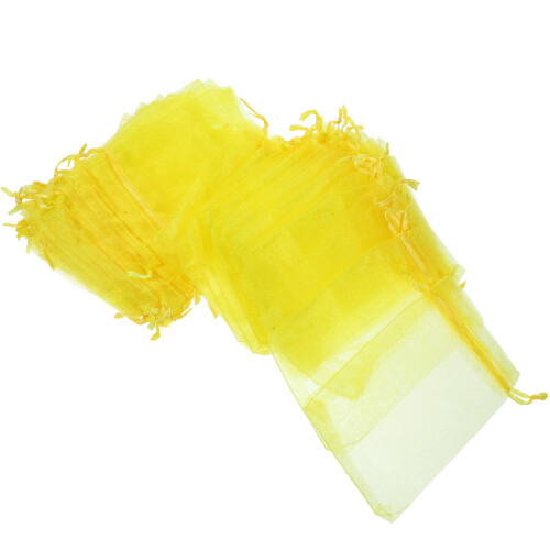 200Pcs Breathable Yellow Fruit Netting Bags Mesh Drawstring Covers