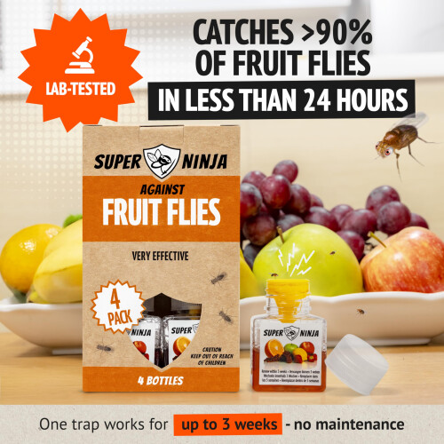 Super Ninja Fruit Fly Trap - 4 pack, Highly Effective Fruit Fly Killer for Home 1