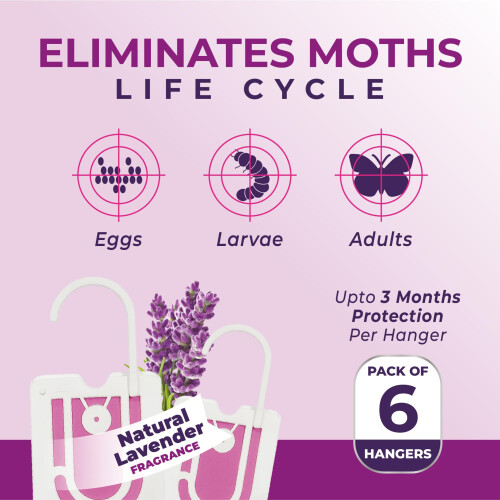 6-Pack Moth Killer Hangers for Wardrobes: Lavender-Scented Clothes 1