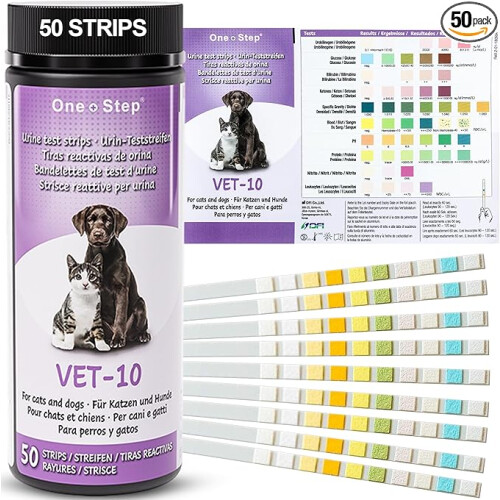 One Step Pet Urine Testing Strips, 50 x Urinalysis Parameter Tests for Dogs, Cats, Vets, Accurate Testing for Veterinarians