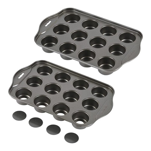 2 Pack  Muffin Cheesecake Pan with Removable Bottom, 12 Cavity Nonstick Cupcake Pan