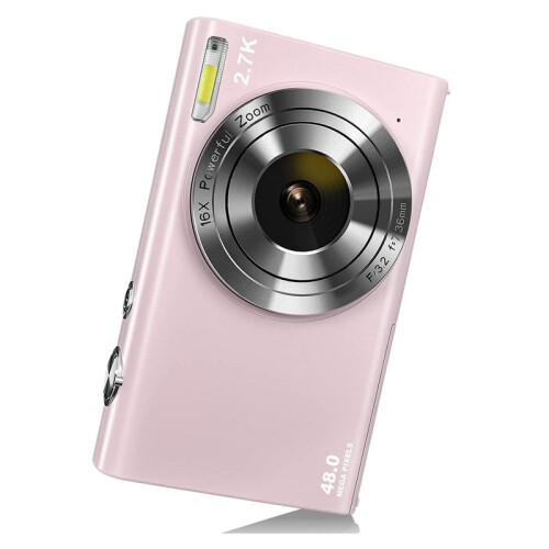 Câmera Digital com Foco AutomáTico, Câmera de Vlog 2,7K 48MP com Câmera Elegante de Tela  de 2,8 Polegadas para Adolescentes-Rosa