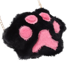 3St Dames Zwart Kattenpoot Schoudertas Fluffy Portable Crossbody